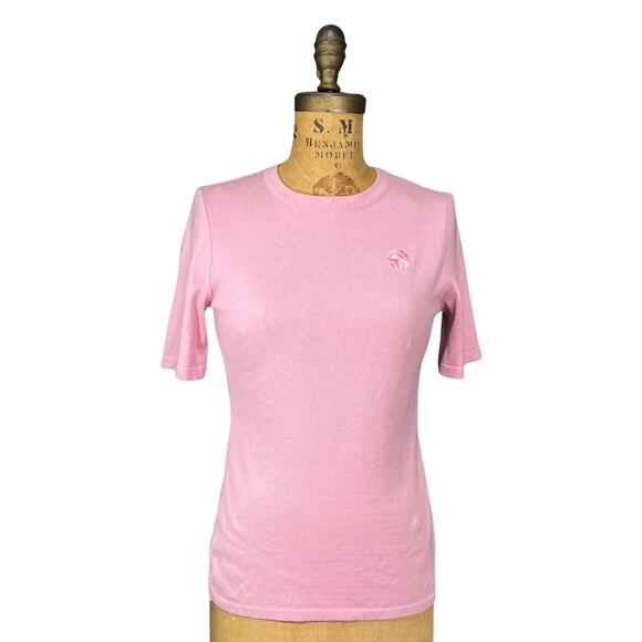 Louis Féraud Pink Cotton Knit Logo Tee Vintage 2000s Size Small - Picture 2 of 9